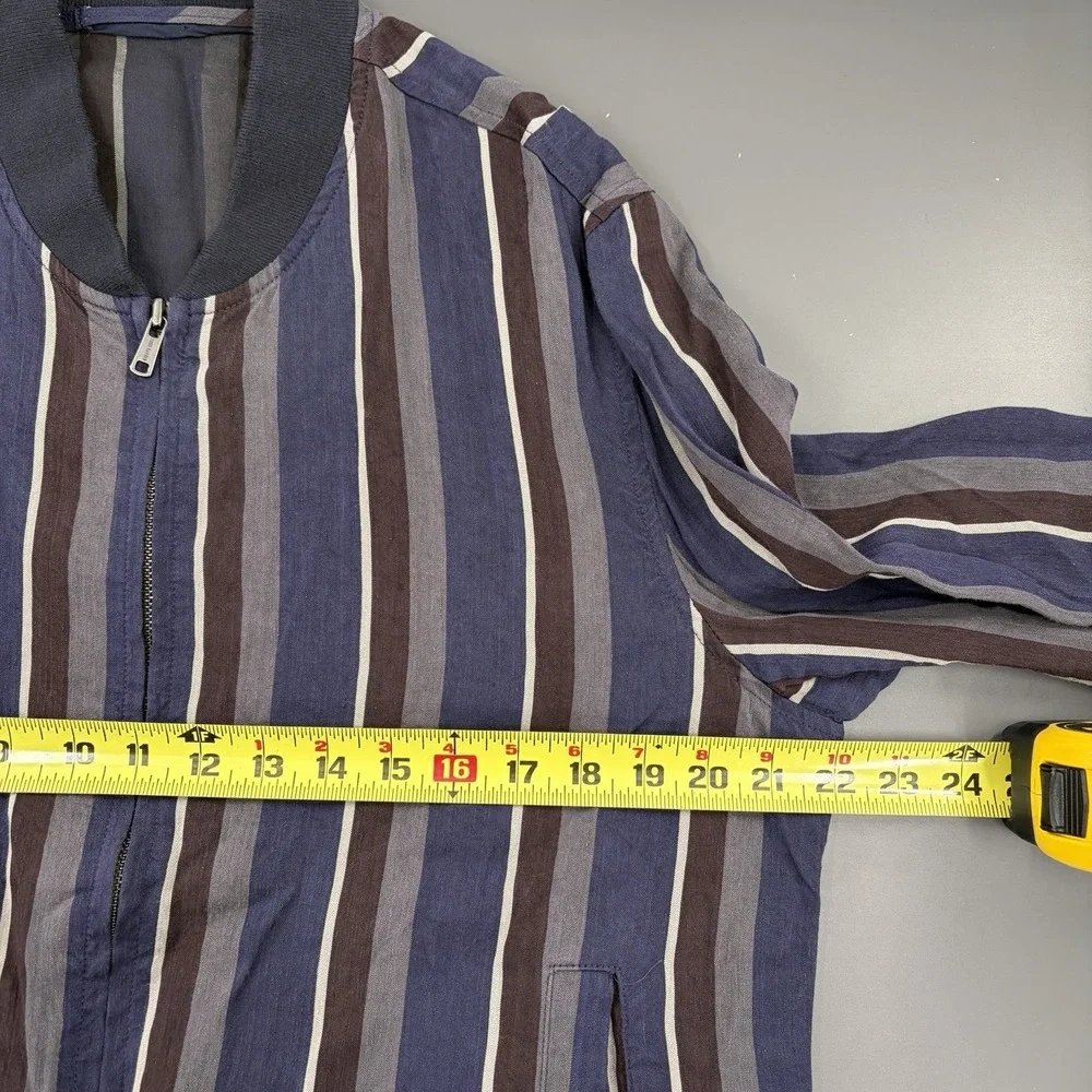 Todd Snyder Jacket Mens L Bomber Full Zip Striped Navy Blue Linen‎ Barre L